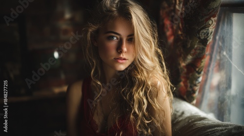 Captivating portrait of a young woman with natural light and beautiful hair