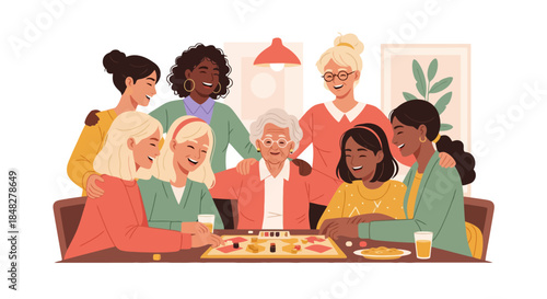Diverse Group of Women Playing Board Games and Laughing Together