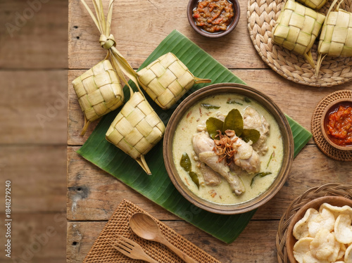 Ketupat and Opor Ayam Flat Lay Eid Food Concept