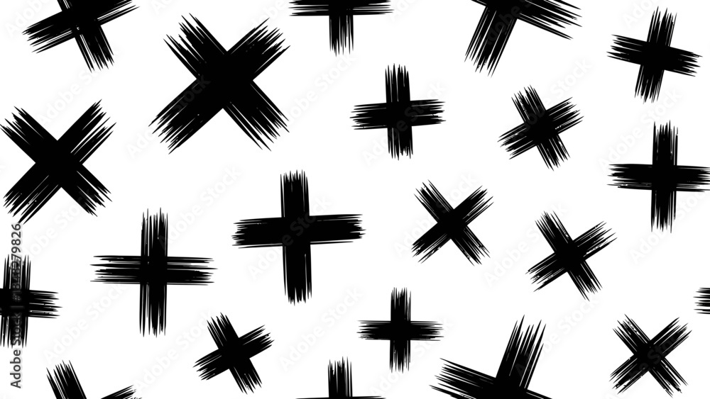 Fototapeta premium Abstract seamless pattern with hand drawn crosses and x shapes in black and white
