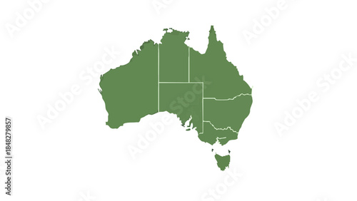Map of Australia in green, representing Australia Day concept  