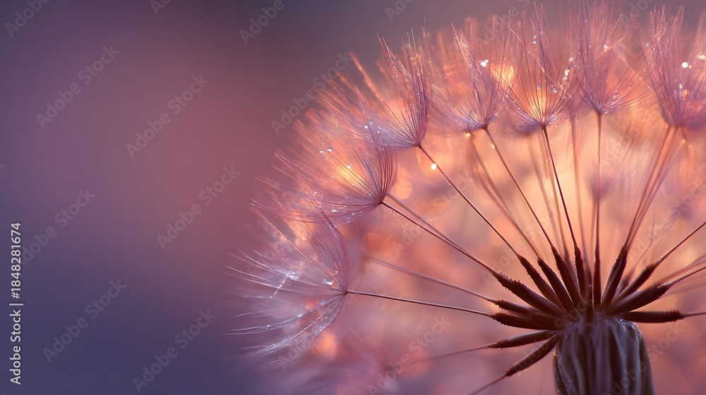 Naklejka premium Close-up Macro Shot of a Dandelion Seed Head with Soft Bokeh Background.