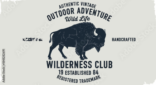 Authentic Vintage Outdoor Adventure Wilderness Club Bison T-Shirt Design.