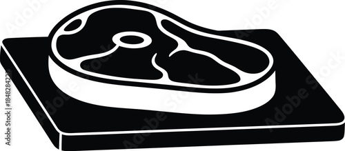 A black and white illustration of a raw steak on a cutting board