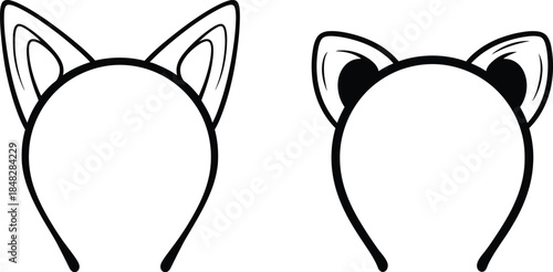 Two black and white cat ear headbands displayed against a white background