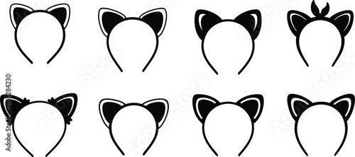 Collection of black and white cat ear headbands in various designs