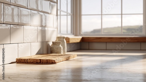A bright, clean kitchen counter with fresh produce on a cutting board