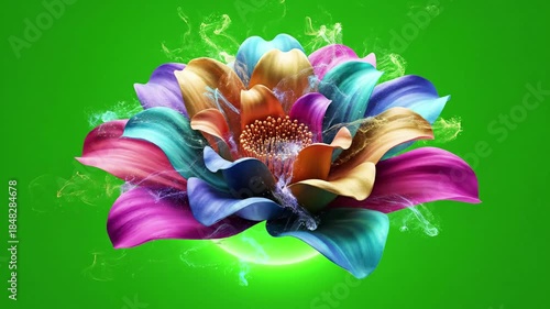 Fading Bloom Burst with slow fading expanding circle animation effect ad_ready green screen expanding circles style featuring floral,