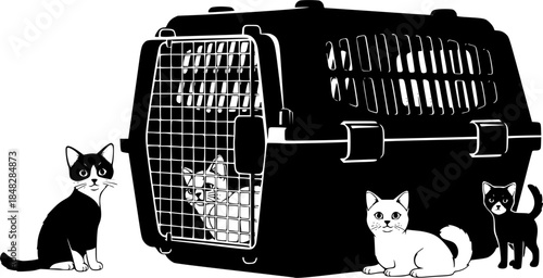 pet carrier silhouette pets vector icon set
