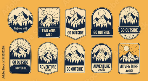 Vintage Mountain Adventure Badges and Stickers.