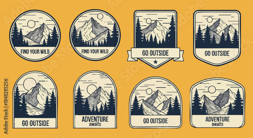 Vintage Mountain Adventure Patches and Badges for Outdoor Enthusiasts.