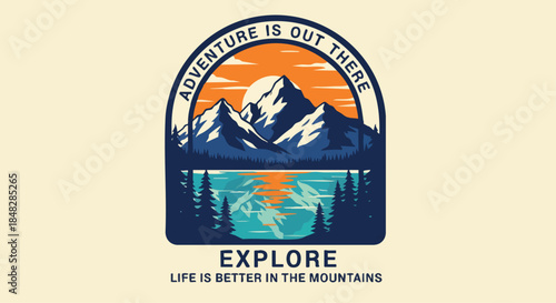 Vintage Mountain Landscape with Lake and Forest - Explore Adventure.