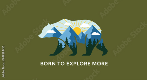 Wilderness Adventure Bear Silhouette - Born to Explore More for Outdoor Enthusiasts.