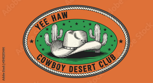 Yee Haw Cowboy Desert Club Emblem: Authentic Western Style for Apparel and Branding.