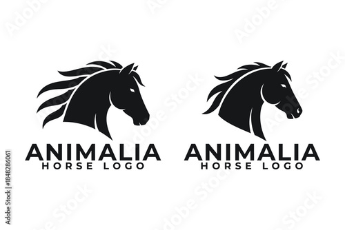 Dynamic black horse head logo concept, ideal for equestrian businesses, animal brands, or sports teams, symbolizing strength, speed, and elegance in design with a majestic profile