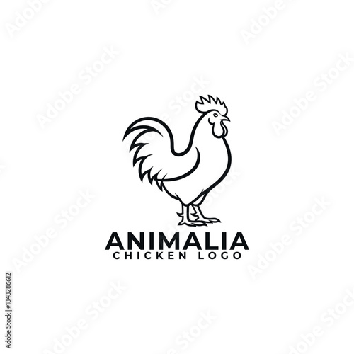 Rooster illustration with text for a business logo representing animalia and chickens