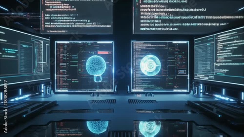 Two synchronized displays reveal accelerated coding, emphasizing AI-driven optimization and artificial intelligence support across cohesive.