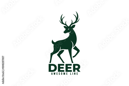 Elegant deer silhouette logo concept, showcasing majestic antlers. This stylized illustration represents nature's grace and strength, ideal for modern branding, emblems, or wildlife-themed designs
