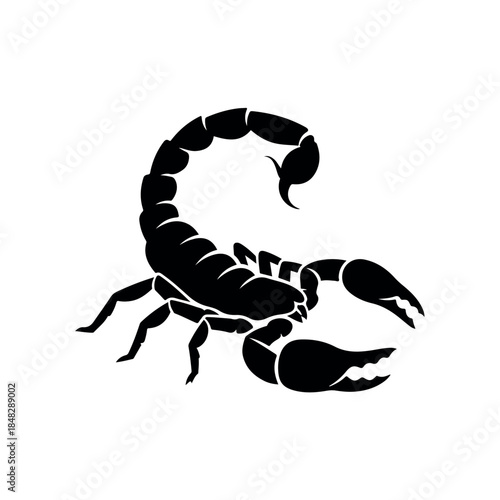 Black scorpion silhouette with raised tail and prominent claws.