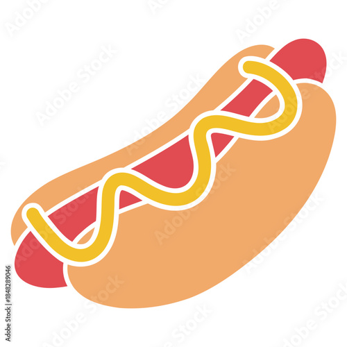 Illustration of a Hotdog with Mustard and Ketchup