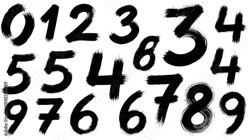 Hand Drawn Brush Stroke Numbers: Creative Font for Design and Education Concepts