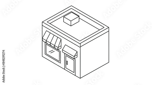 A simple line drawing depicts a small boxy structure with a protruding cube on top