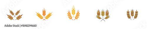 Wheat Grain Harvest Flat Vector Agriculture Icon Illustration Set