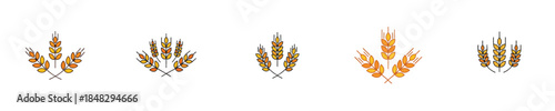 Wheat Grain Harvest Flat Vector Icon Illustration Collection Set