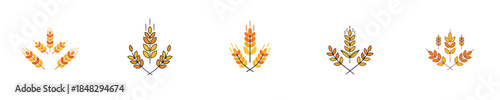 Wheat Grain Harvest Flat Vector Agriculture Icon Collection Set