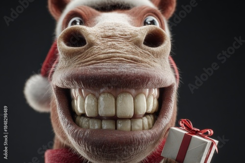 Charming christmas horse ready to spread holiday cheer. Fashion beauty. Radiant red horse in santa hat within a festive setting. Hero shot. Creative concept.