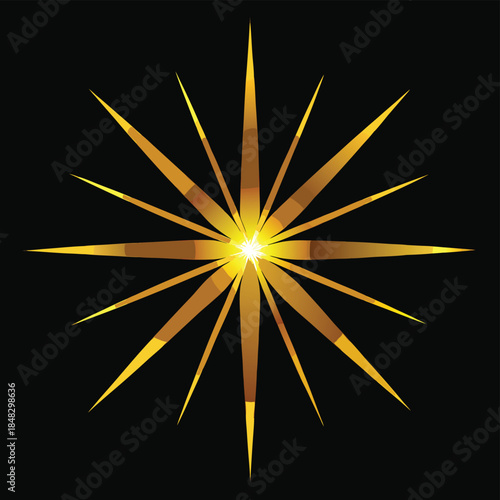 Bright golden starburst effect with radiant light on a dark background, celebratory and energetic