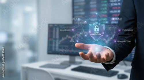 Capital protection concept with ai investment strategy to minimize loss and secure financial assets in business environment