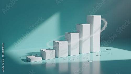 Minimal teal business market graph raising up concept, bullish market uptrend, green chart going up, Ai