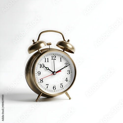 Wallpaper Mural Vintage brass twin-bell alarm clock on a clean white background casting a soft shadow Torontodigital.ca