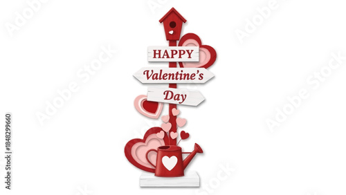 Love Direction Sign with Hearts and Birdhouse