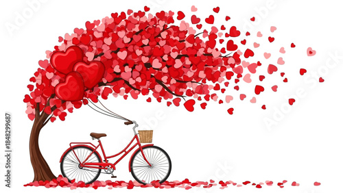 Valentine's Day Scene with Bicycle under a Heart Tree

