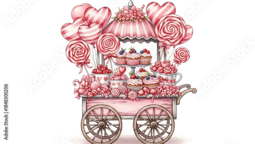 Sweet Shop on Wheels: A Cart of Lollipops and Cakes

