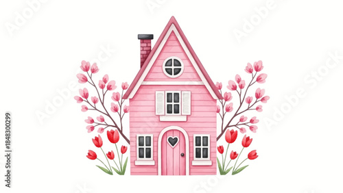 Dream Home: Sweet Pink House with Floral Surroundings


