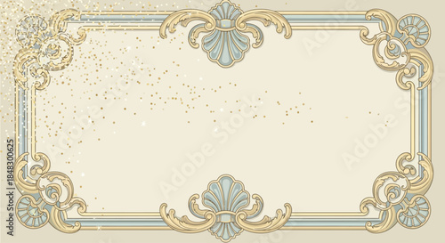 Elegant vintage ornate frame with decorative swirls and sparkling accents on a cream background, perfect for invitations and certificates