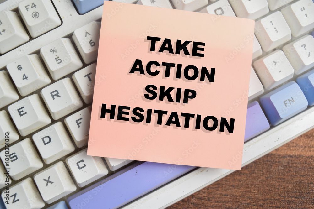 Ταπετσαρία Concept of take action skip hesitation write on sticky notes isolated on Wooden Table