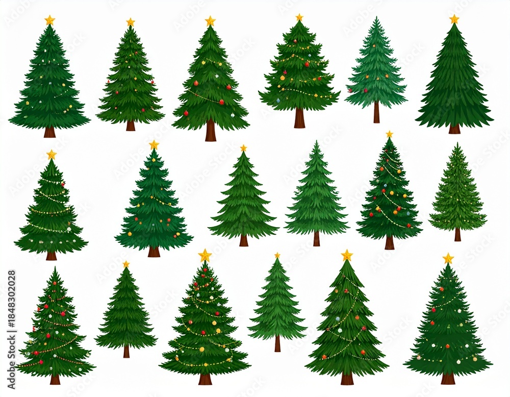 Obraz premium Set of christmas trees isolated on white