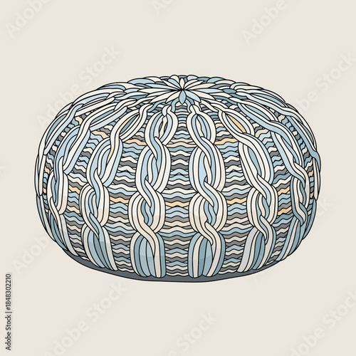 Intricate crochet-inspired spherical pattern with detailed threading and loops for artistic