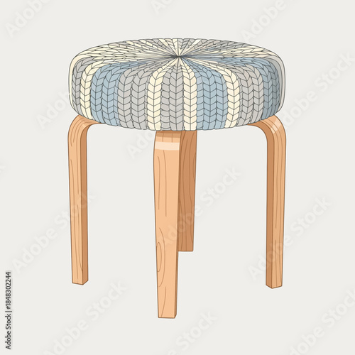 Modern wooden stool with cushioned fabric top showcasing minimalistic design and craftsmanship
