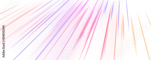 Dynamic light trails race forward, creating a sense of rapid movement. Bright neon colors highlight motion and technology. Suitable for speed concepts, sci-fi scenes, and digital backgrounds.