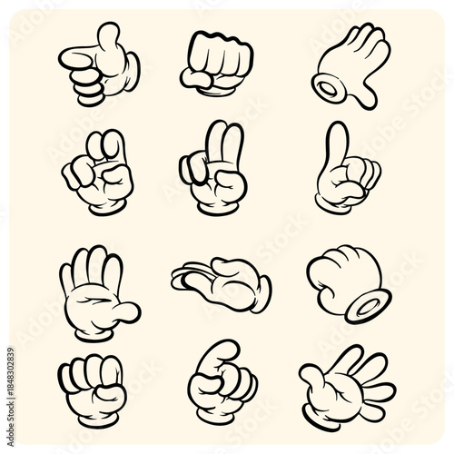 Set of Cartoon White Gloves Hand Gestures