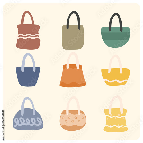 Set of Cute and Trendy Colorful Abstract Handbag and Tote Bag Illustrations