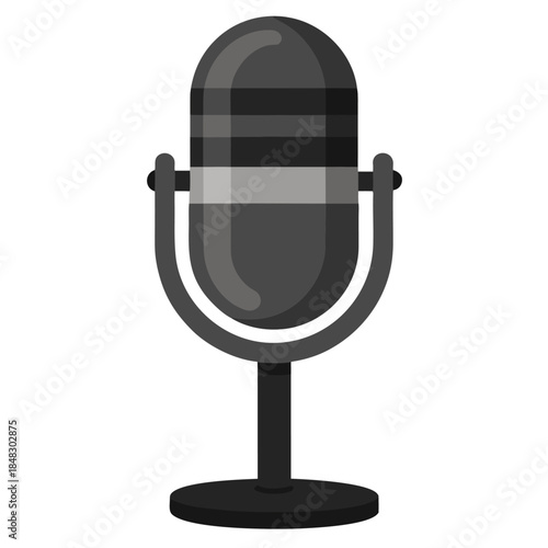 3D render of a sleek, black, retro-style microphone, perfect for music, podcasting, or vintage-themed projects.