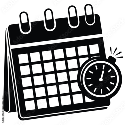 Black and white icon representing a calendar page, symbolizing time, scheduling, and organization.