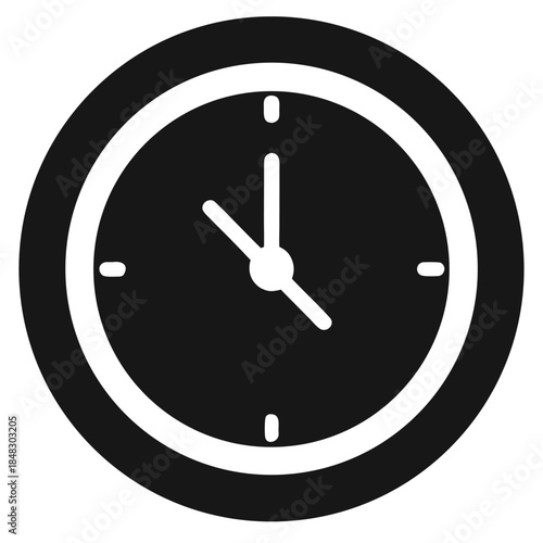 Clean black and white simple clock icon, symbolizing time and efficiency.