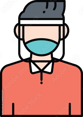 Modern Flat Design Icon of a Respirator Mask, Providing Essential Health and Safety Protection Against Airborne Contaminants and Pollutants